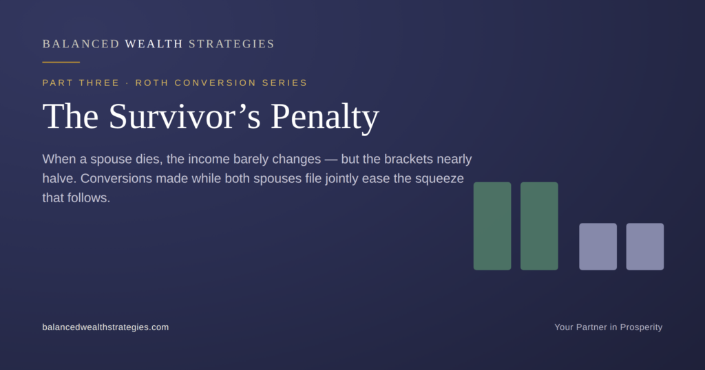 Balanced Wealth Strategies hero: The Survivor's Penalty — Roth conversions and single-filer brackets, Part Three.